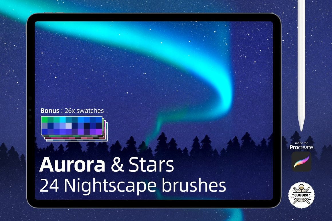 Aurora & Stars – 24 款适用于 Procreate 的夜景画笔|ART-Arrakis | 建筑室内设计的创新与灵感